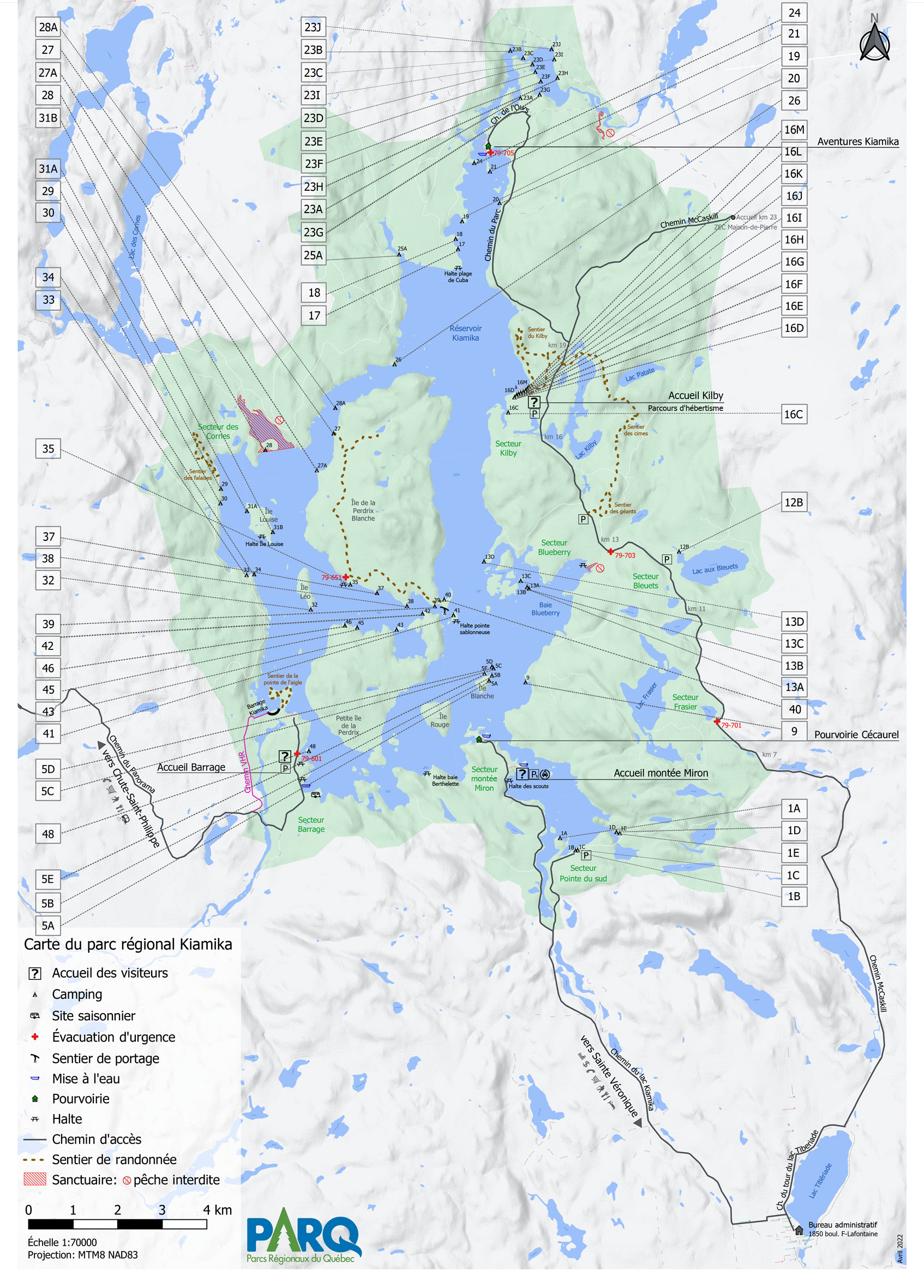 Sectors and maps - Parc régional Kiamika